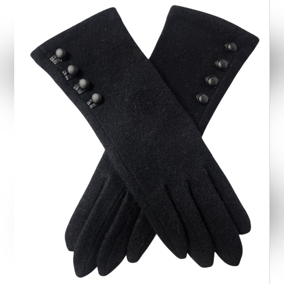Lauren Ralph Lauren Wool & Cashmere Black Gloves with Button Detail Size Small